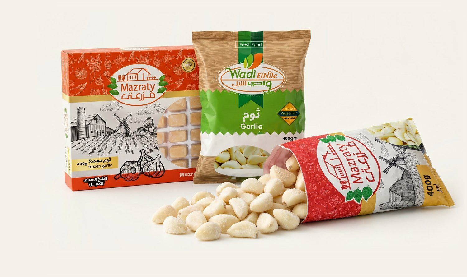 Frozen Garlic in Wadi ElNile and Mazraty bags