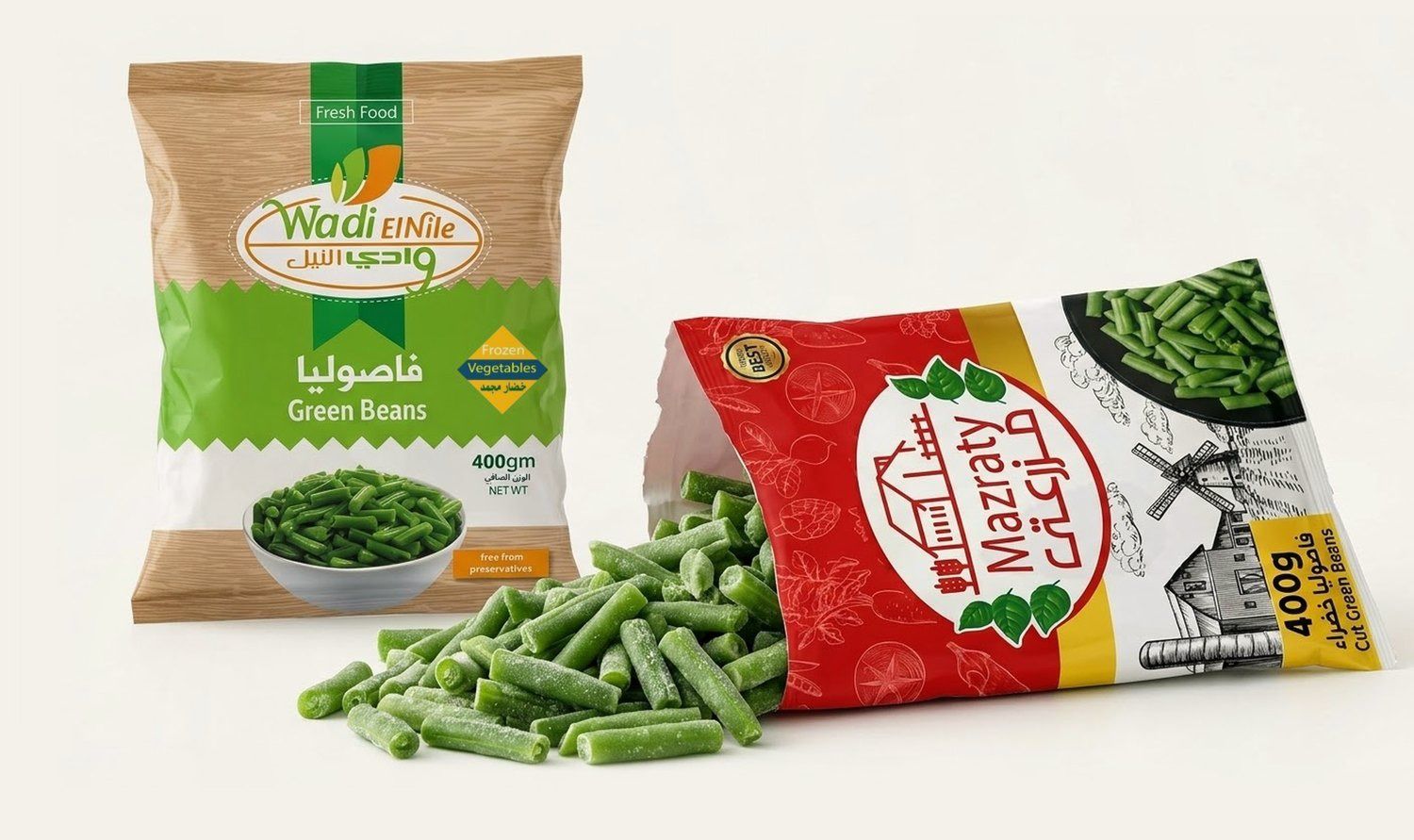 Frozen Green Beans in Wadi ElNile and Mazraty bags