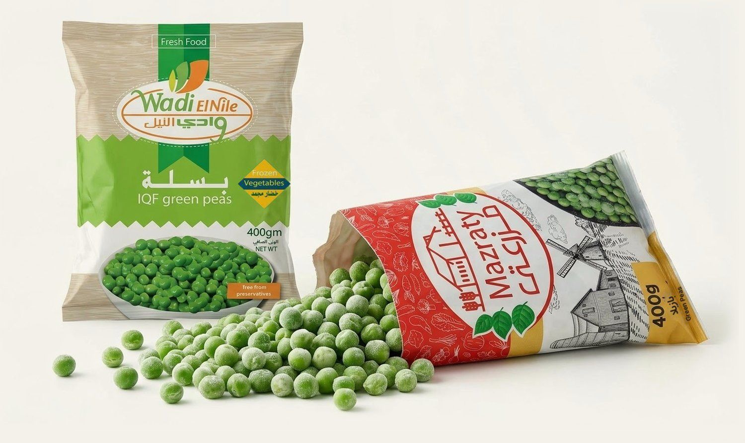 Frozen Green Peas in Wadi ElNile and Mazraty bags